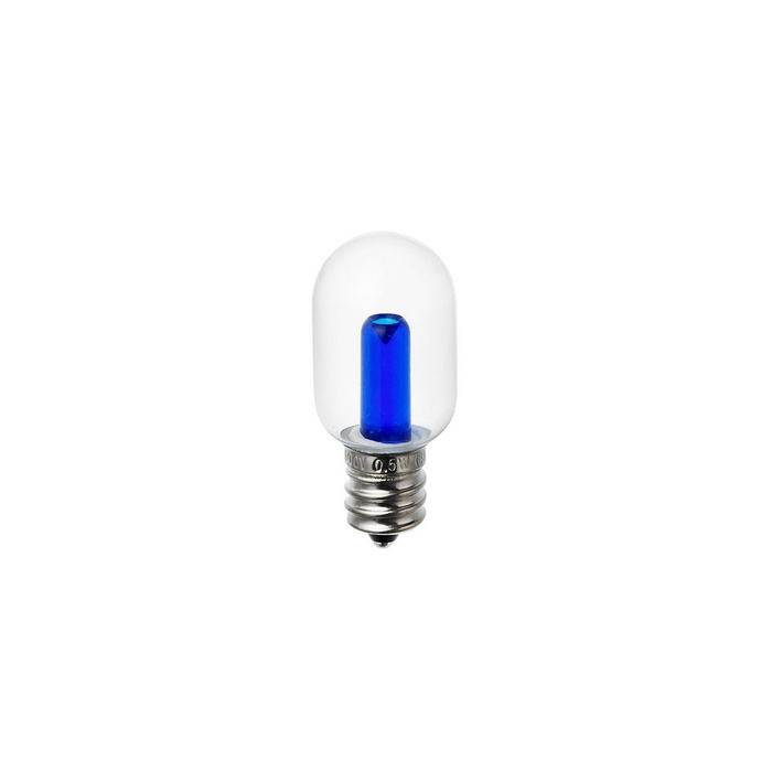 ●光源にはLEDを使用していますので、消費電力が少ない省エネタイプです。仕様■サイズ(mm)：全長46×外径20■質量(g)：5■口金：E12■定格入力電流(A)：0.006■定格消費電力(W)：0.5■設計寿命(h)：30,000■光色：青