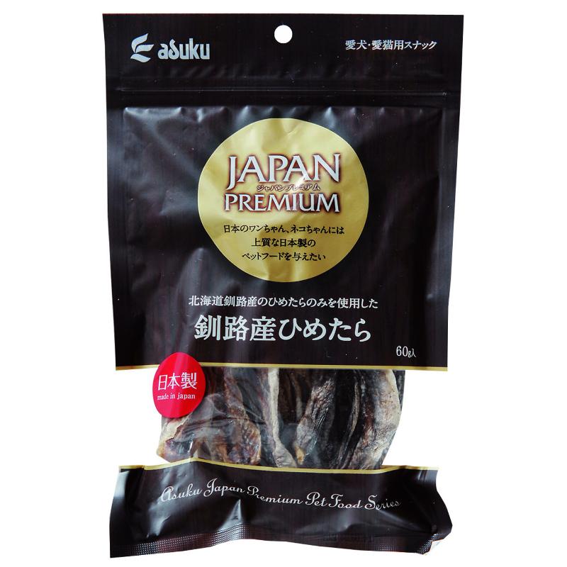 北海道釧路産のひめたらを乾燥させたペット用おやつ。【特徴】●無着色である【仕様】原材料たら、D-ソルビトール内容量60g対象動物犬、猫保証成分粗タンパク質65.6%以上、粗脂肪1.3%以上、粗繊維0.5%以下、粗灰分8.0%以下、水分25.0%以下エネルギー273kcal/100g【使用場所】●犬のおやつ　●猫のおやつ北海道釧路産のひめたらを乾燥させたペット用おやつ。内容量：60g犬のおやつ、猫のおやつなどに。