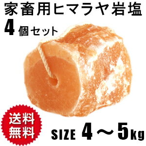 家畜用 ヒマラヤ 岩塩 4-5kg　4個セット 【アニマルソルト】【特大】【お徳用サイズ】【送料無料】 ロープ付き