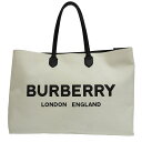 バーバリー ロゴ キャンバストートバッグ ラージ ナチュラル(オフホワイト) 大容量 大型 レディース 大きい BURBERRY【中古】