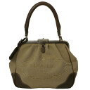 プラダ ロゴ ジャガード ハンドバッグ カーキ BR3481 レディース キャンバス がま口 PRADA【中古】