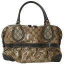 グッチ GGクリスタル ハンドバッグ ベージュxダークブラウン 223962 レディース PVCxレザー ボストン ミニボストンバッグ GUCCI【中古】