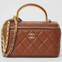 シャネル バニティ チェーン ショルダーバッグ トップハンドル ブラウン レディース レザー バイカラー マトラッセ CHANEL【中古】