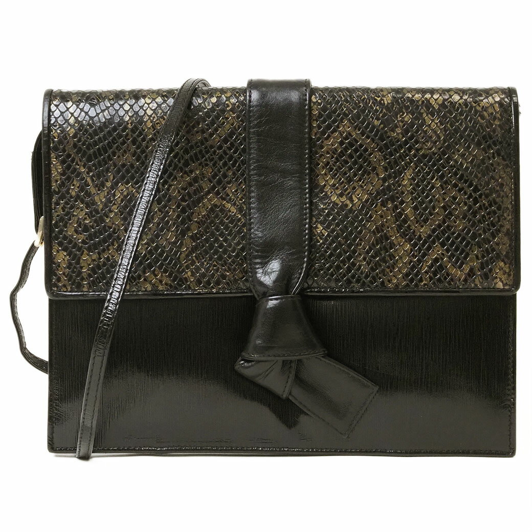 フェンディ FENDI ヴィンテージ ポシェット 2WAY ショルダーバッグ ブラック ゴールド エナメル レザー 小さい 斜め掛け