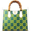 グッチ ダイアナ スモール ショッピング ハンドバッグ 660195 レザー グリーン|イエロー レディース バンブートート GUCCI【中古】