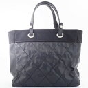 シャネル パリビアリッツ トート MM トートバッグ A34209 コーティングキャンバス ブラック シルバー金具 レディース CHANEL【中古】