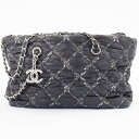 シャネル パリビザンス チェーンショルダー トートバッグ ナイロン ブラック|グレー レディース CHANEL【中古】