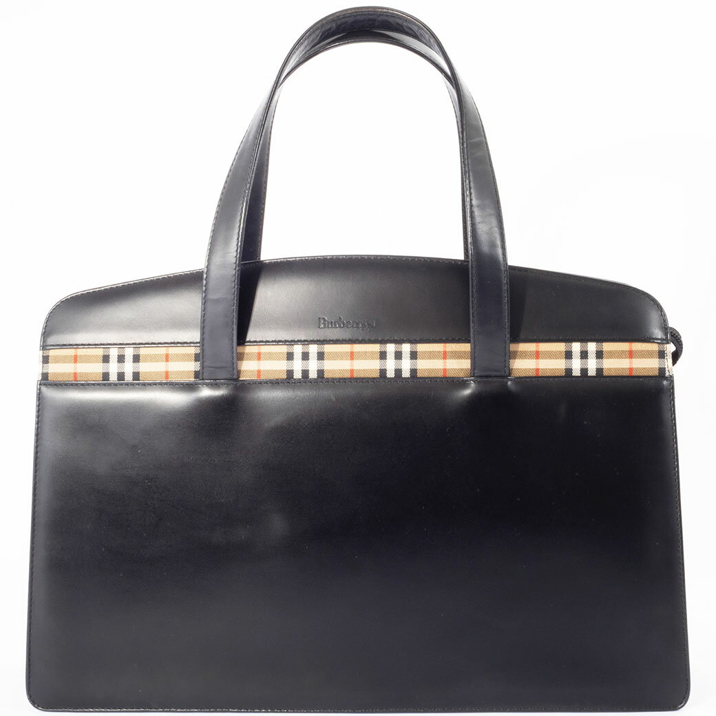 バーバリー ハンドバッグ ビジネスバッグ レザー ブラック レディース A4収納可 BURBERRY【中古】