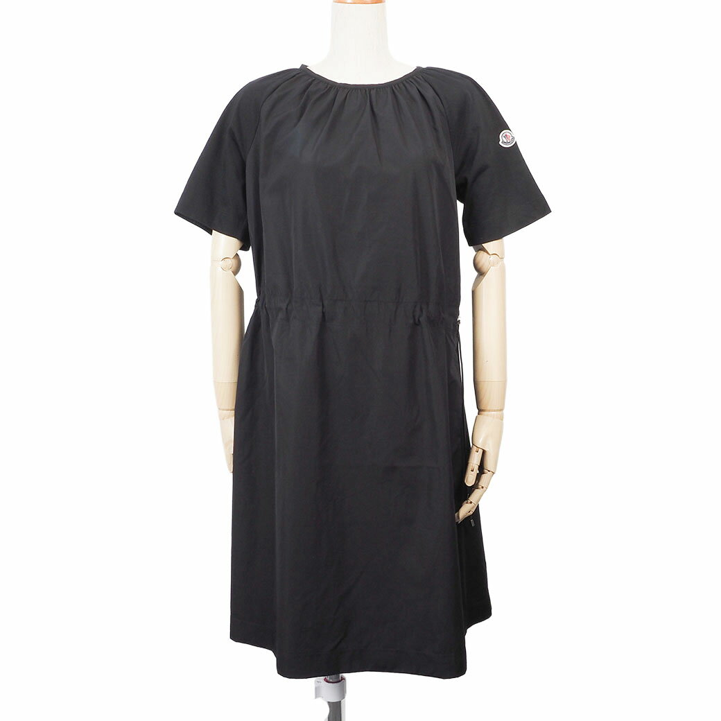 モンクレール ABITOドローストリングワンピース ブラック レディース ポリエステル 綿 XS 異素材 半袖 ひざ丈 春夏 MONCLER