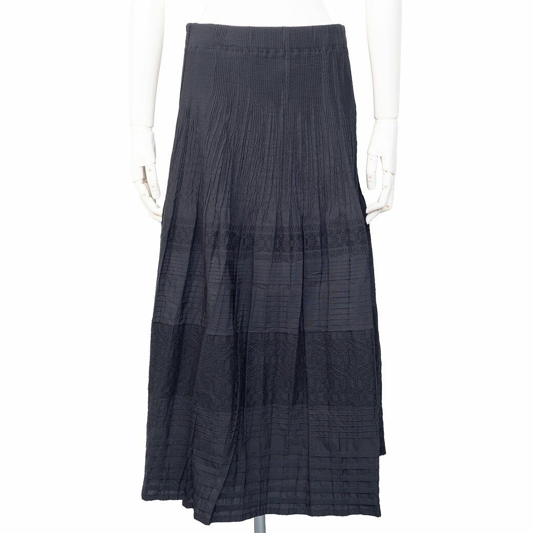 プランテーション フレア ロングスカート ブラック PL24-FG029-26 レディース 綿 サイズ2 プリーツ Plantation