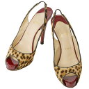 クリスチャンルブタン ハラコ レオパード バックストラップ サンダル 38(24.5cm) ベージュ|ボルドー レディース Christian Loubouti...
