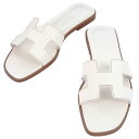 エルメス サンダル オラン サンダル H021056Z ホワイト レディース 38(24.5cm位) ボックスカーフ レザー HERMES 【未使用品】【中古】