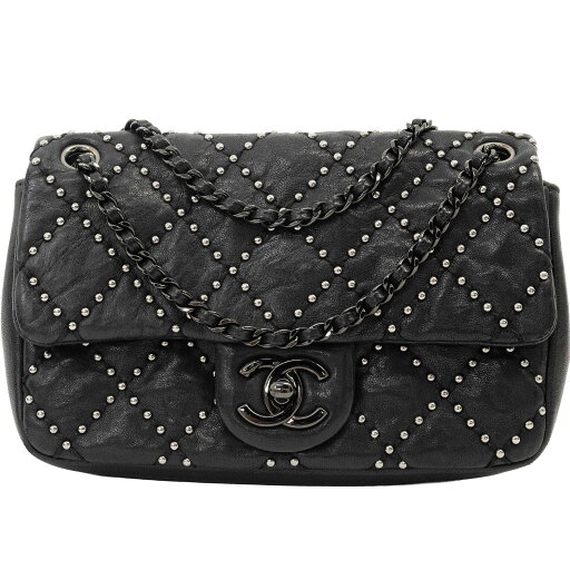 シャネル スタッズ ミニ マトラッセ チェーンショルダーバッグ ブラック アンティークシルバー金具 レディース CHANEL【中古】 シャネル スタッズ ミニ マトラッセ チェーンショルダーバッグ ブラック アンティークシルバー金具 レディース CHANEL【中古】