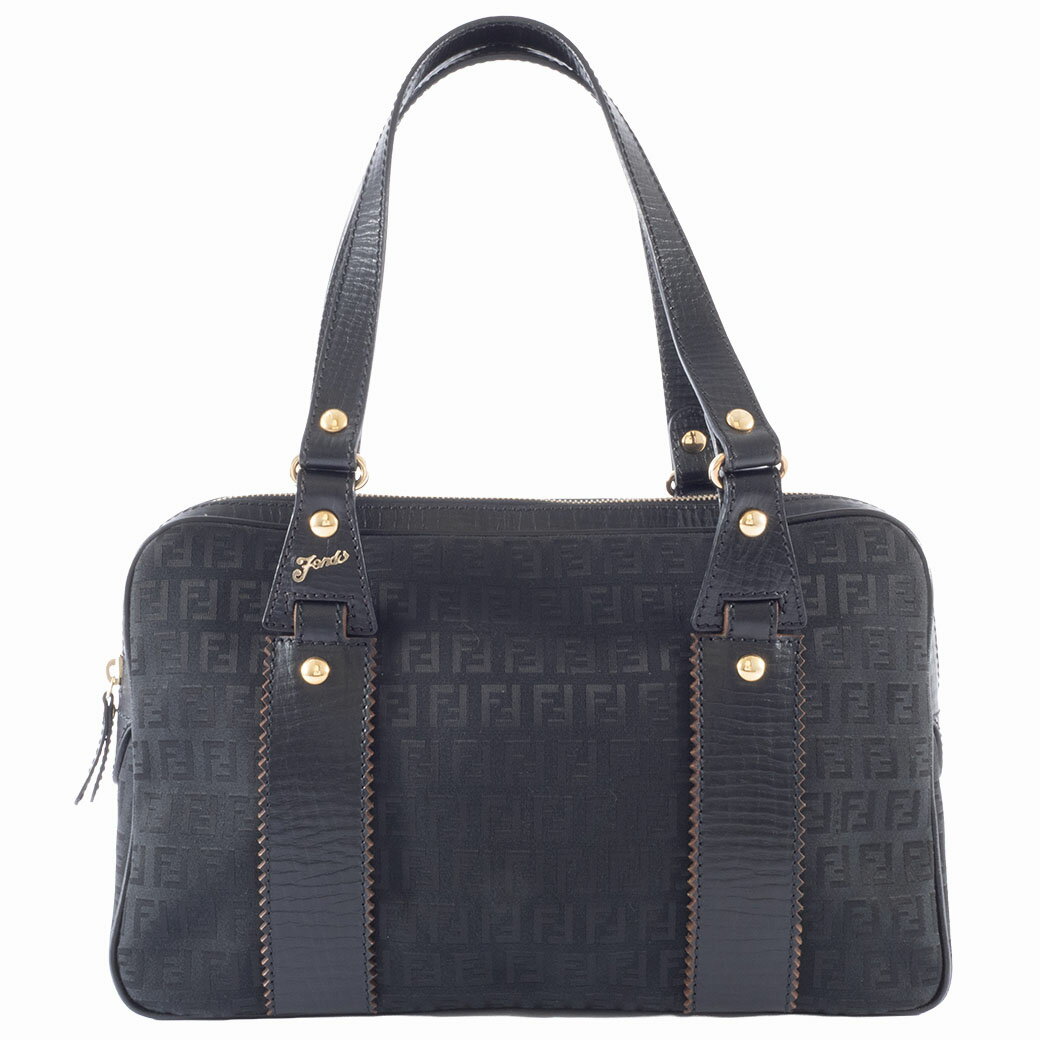 FENDI - フェンディ FENDI ズッカ バッグ レザー ブラック ボストン ショルダー ズッキーノ 8BN161