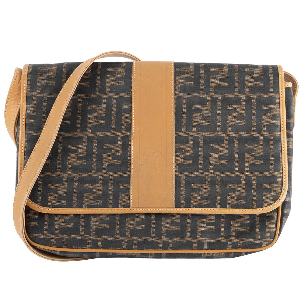 乐天商城 - フェンディ FENDI バッグ ショルダー 中古 レディース ズッカ フラップ メッセンジャー キャンバス レザー ベージュ ブラウン