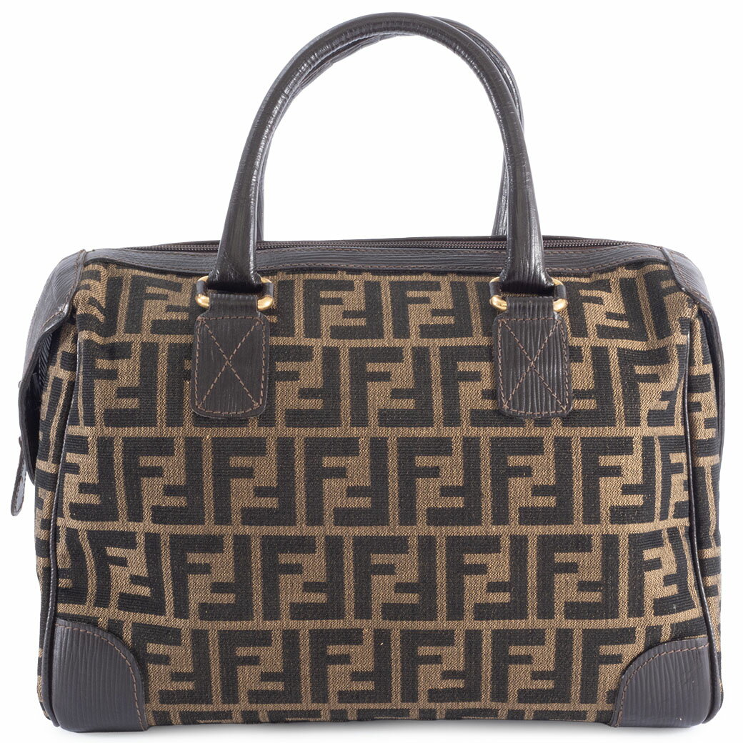樂天商城 - フェンディ FENDI ズッカ バッグ キャンバス レザー ベージュ ブラウン ボストンバッグ ヴィンテージ