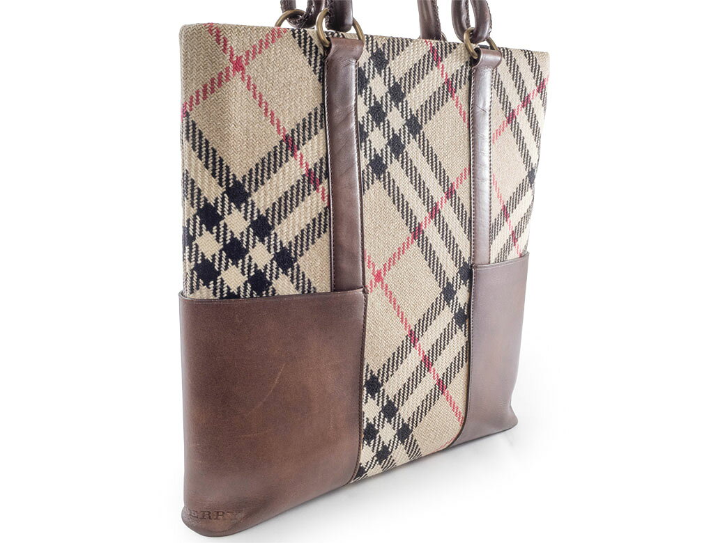 バーバリー BURBERRY バッグ 中古 チェック トートバッグ ウール レザー ベージュ ブラウン 大きめ auc-uprise-10007969 UPRISE サンプル画像2