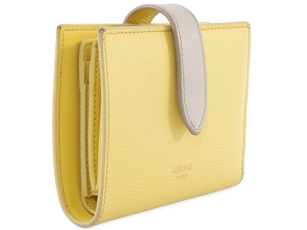 セリーヌ CELINE 財布 二つ折り スモール ストラップ ウォレット レザー イエロー バイカラー 中古