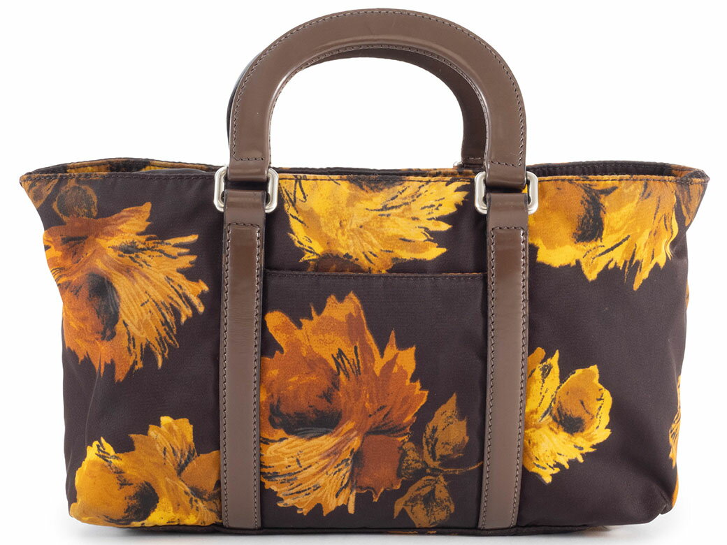 プラダ PRADA バッグ フラワー柄 ショルダーバッグ ナイロン ダークブラウン イエロー 花柄 小さめ