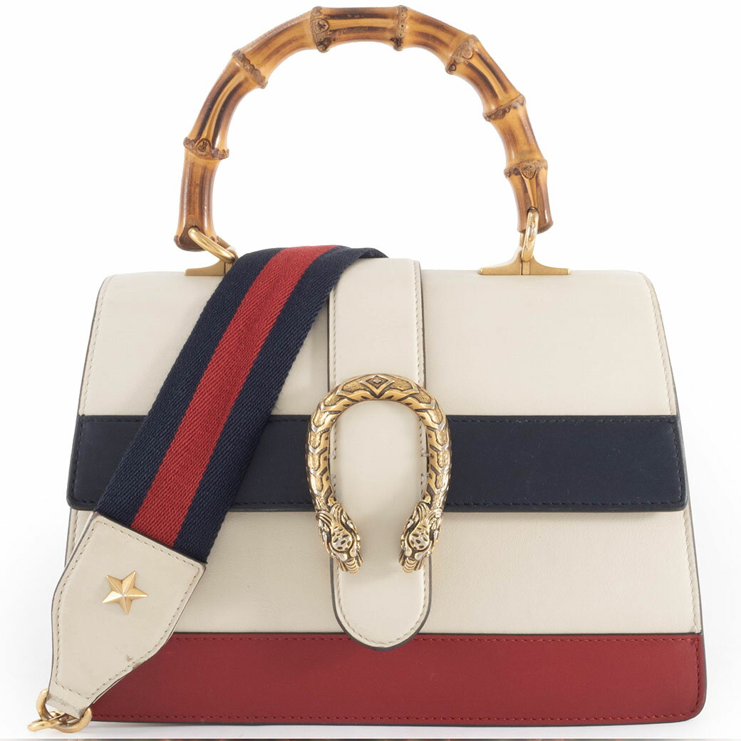 乐天商城 - グッチ GUCCI バッグ 中古 ディオニュソス ショルダーバッグ バンブー 448075 レザー アイボリー ネイビー レッド