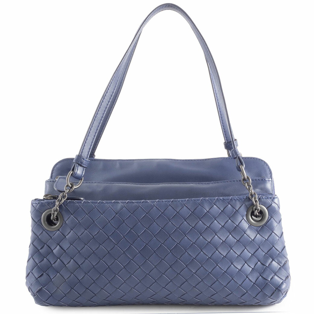 乐天商城 - ボッテガヴェネタ BOTTEGA VENETA バッグ 中古 イントレチャート ショルダーバッグ レザー ネイビー 小さめ