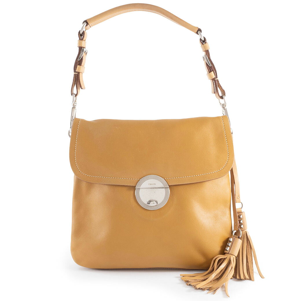 プラダ PRADA バッグ 中古 レザー ショルダーバッグ BR2470 レザー キャメル タッセルチャーム 小さめ