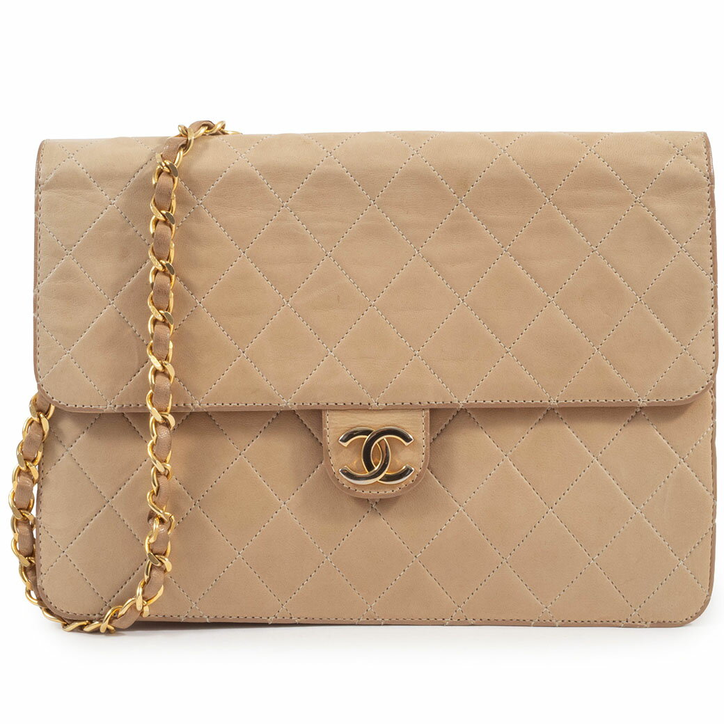 乐天商城 - シャネル CHANEL バッグ 中古 マトラッセ チェーン ショルダーバッグ レザー ベージュ ヴィンテージ