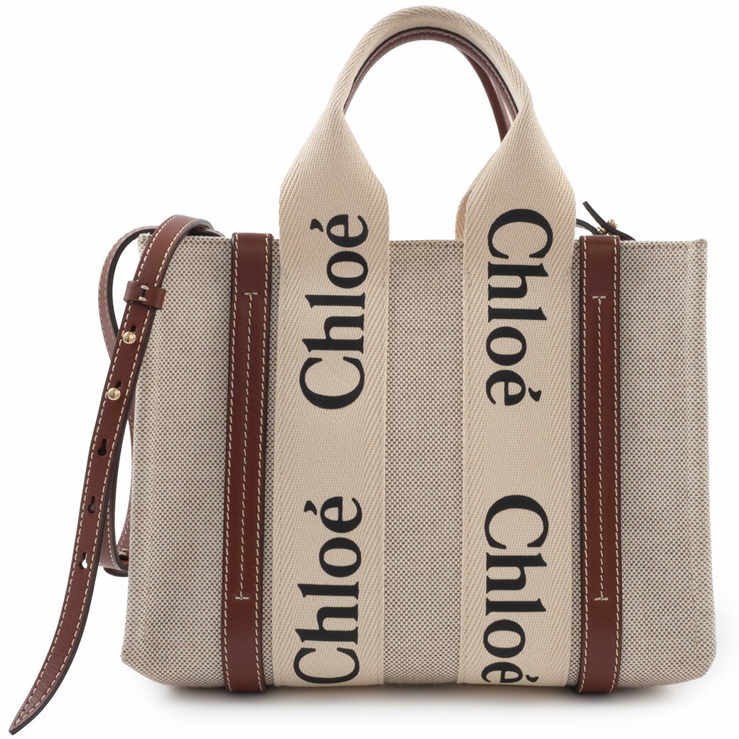 クロエ Chloe バッグ 中古 ショルダーバッグ ウッディ スモール ハンドバッグ リネン ホワイト ブラウン 2way
