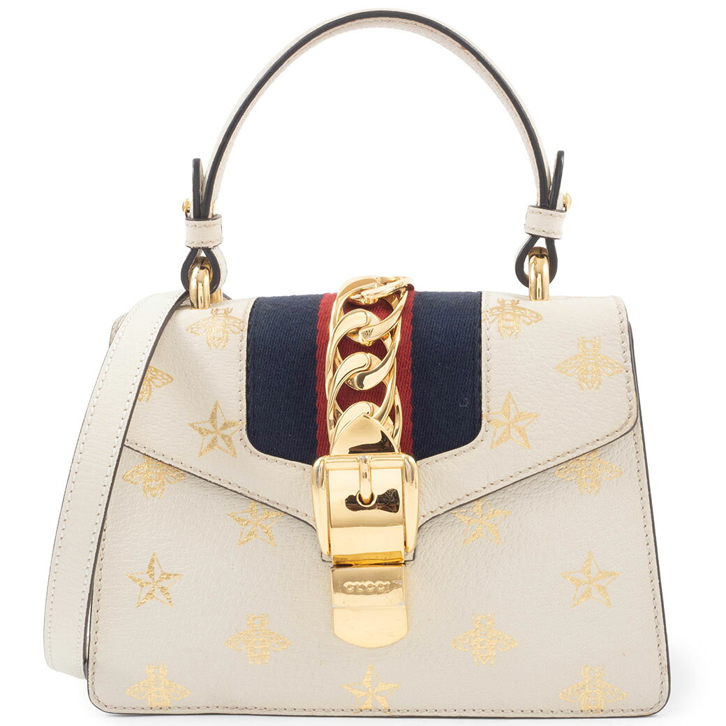 乐天商城 - グッチ GUCCI バッグ 中古 ビー＆スター ミニ シルヴィ ハンドバッグ レザー ホワイト レディース 2WAY 小さめ