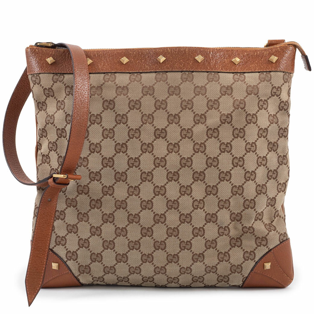 乐天商城 - グッチ GUCCI バッグ 中古 ショルダーバッグ GGキャンバス 120894 レザー ベージュ ブラウン スタッズ