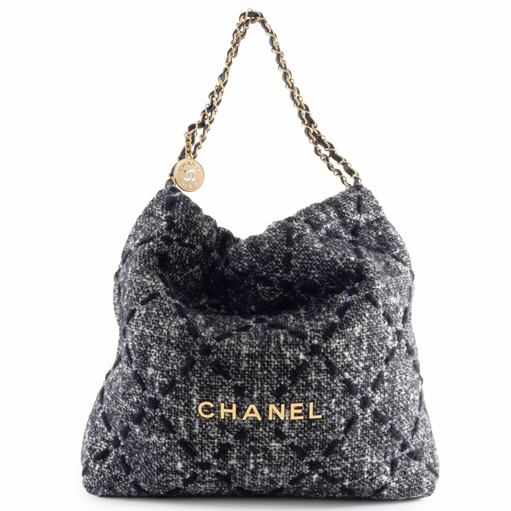 樂天商城 - シャネル 22 CHANEL バッグ 中古 ショルダーバッグ ツイード ゴールド金具 メダルチャーム AS3260 ブラック 黒 A4 収納
