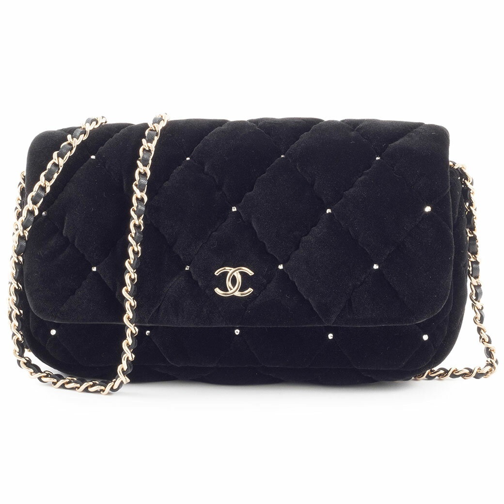 乐天商城 - シャネル CHANEL バッグ 中古 マトラッセ ショルダーバッグ ベルベット調 ストーン AP4159 ベロア ブラック