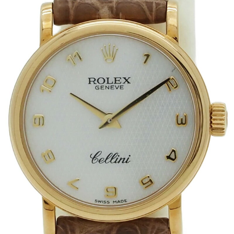 ロレックス ROLEX チェリーニ 26MM 腕時計 6110 ゴールド K番 K18YGxマザーオブパール 革ベルト レディース クオーツ