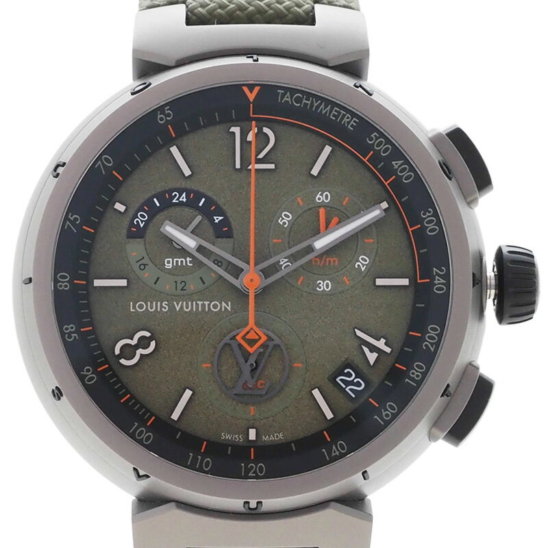 ルイヴィトン LOUIS VUITTON 腕時計 中古 メンズ タンブール アウトドア クロノグラフ GMT アーバンジャングル QA154Z 44mm カーキ