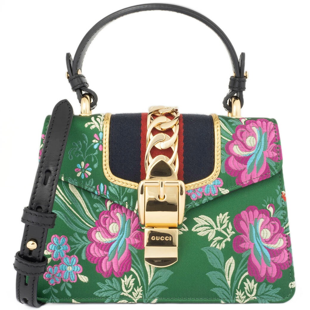 GUCCI - グッチ GUCCI ショルダーバッグ 斜め掛け 中古 シルヴィ エンブロイダリー バッグ グリーン サテン 2way 472107 美品