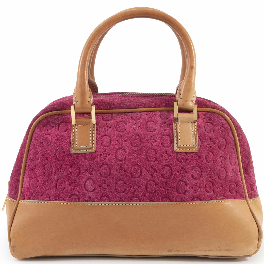 乐天商城 - セリーヌ CELINE バッグ 中古 Cマカダム スエード ハンドバッグ MC00/2 パープル キャメル 小さめ