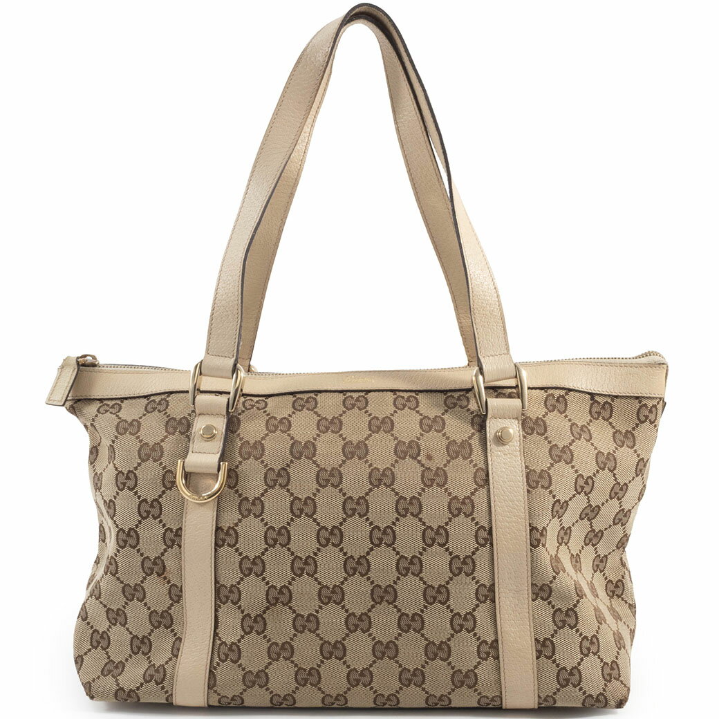 GUCCI - グッチ GUCCI トートバッグ 中古 アビーライン レザー ベージュ ホワイト 141470 GGキャンバス