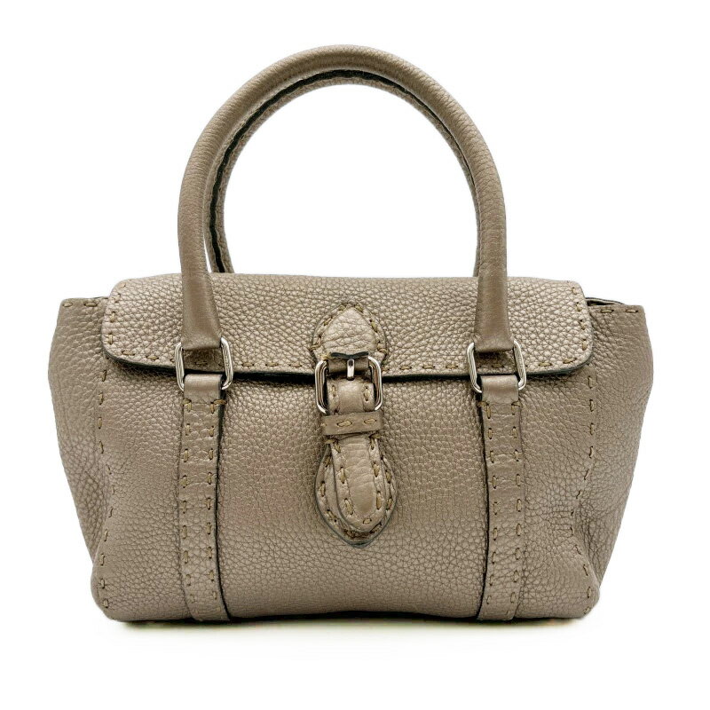 乐天商城 - フェンディ FENDI バッグ 中古 セレリア ミニ リンダ ハンドバッグ 8BR486 シュリンクレザー キャンバス シャンパンブロンズ