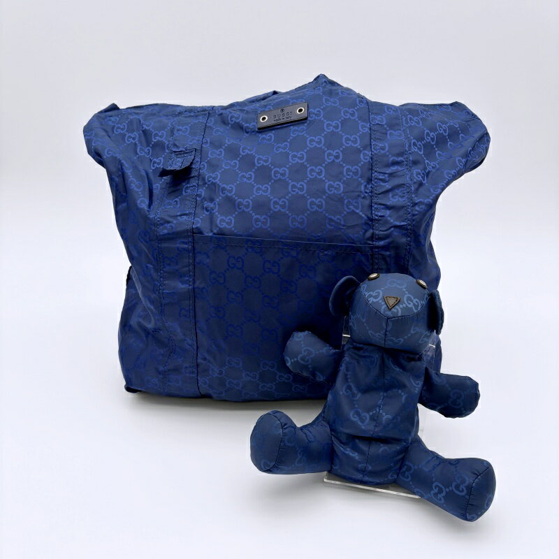 gucci///////////////\\\\\\\\\\\\\\\\\\\\\\\\\\\\\\\' - グッチ GUCCI テディベア パッカブル トートバッグ 223669 GGナイロン ネイビー エコバッグ クマ モチーフ 総柄【中古】