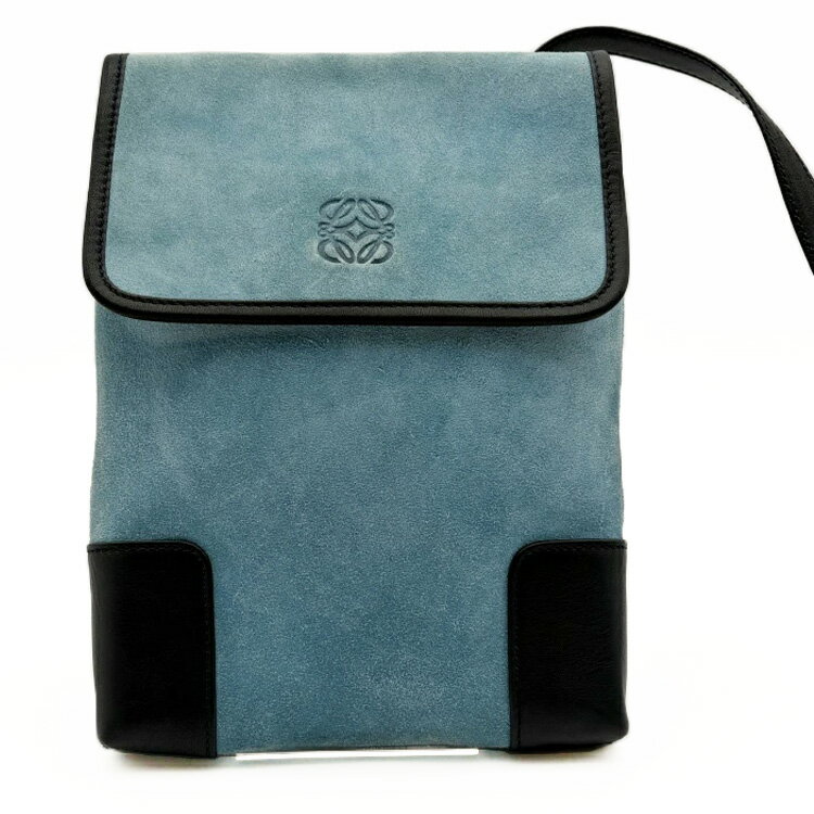 乐天商城 - ロエベ LOEWE バッグ 中古 ショルダーバッグ アナグラム フラップ スエード ブルー レディース ポシェット 小さめ