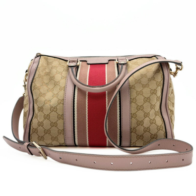 グッチ GUCCI バッグ 中古 シェリーライン 2way ボストンバッグ 247205 キャンバス レザー ベージュ ピンク