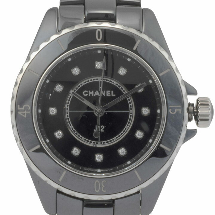 乐天商城 - シャネル CHANEL 腕時計 クオーツ J12 時計 12P ダイヤ ウォッチ 33mm H5701 ブラック セラミック ボーイズサイズ