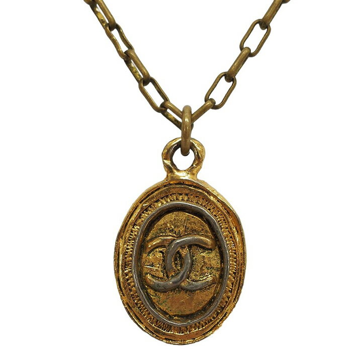 乐天商城 - シャネル CHANEL ネックレス ヴィンテージ 中古 ペンダント ココ 楕円 アンティークゴールド コイン メダル