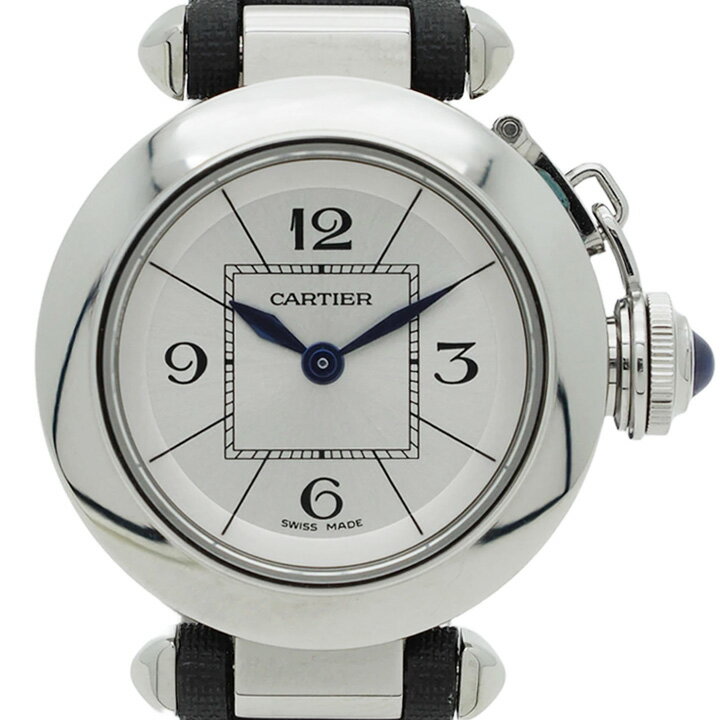 カルティエ Cartier 腕時計 ミスパシャ レディース クォーツ W3140025 シルバー ブラック 革ベルト シルバー文字盤