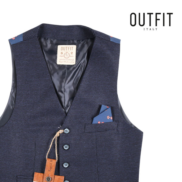 OUTFIT ITALY アウトフィット・イタリー ジレ GIL1723 メンズ 秋冬 ネイビー 紺 千鳥 ポリエステル ベスト 並行輸入品 ラッピング無料 送料無料 14588 uts2420