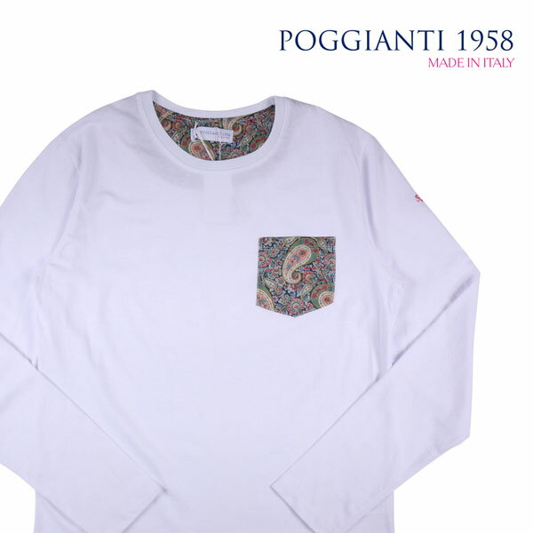 POGGIANTI 1958 ポジャンティ 1958 Uネック長袖Tシャツ 144-01 メンズ ホワイト 白 ペイズリー コットン トップス 並行輸入品 ラッピング無料 送料無料 18007 uts2420