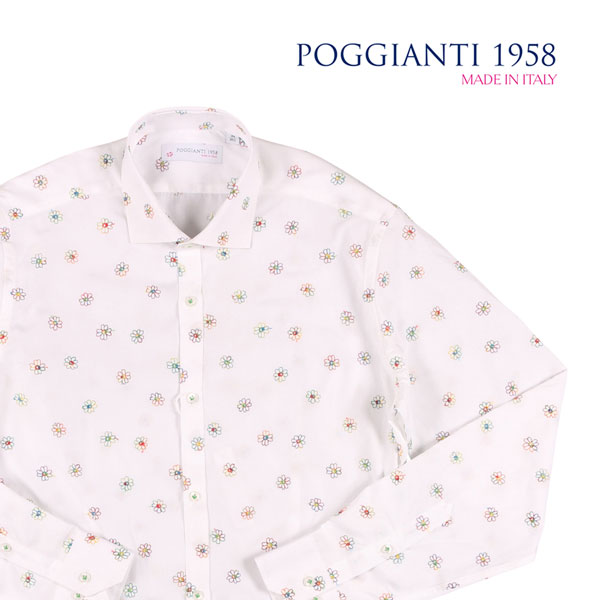 POGGIANTI 1958 ポジャンティ 1958 長袖シャツ 9.23E+22 メンズ ホワイト 白 刺繍 コットン カジュアルシャツ イタリア製 並行輸入品 ラッピング無料 送料無料 22667 uts2420