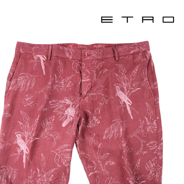 【52】 ETRO エトロ ハーフパンツ 1P432 XLサイズ相当 メンズ 春夏 レッド 赤 植物柄 麻・リネン リネン100% ズボン 大きいサイズ イタリア製 並行輸入品 ラッピング無料 送料無料 S23038