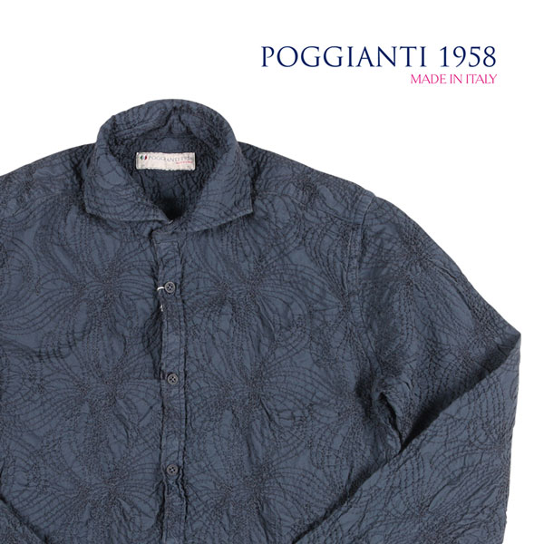 POGGIANTI 1958 ポジャンティ 1958 長袖シャツ PISA メンズ ネイビー 紺 コットン 刺繍 カジュアルシャツ イタリア製 並行輸入品 ラッピング無料 送料無料 23212nv uts2420