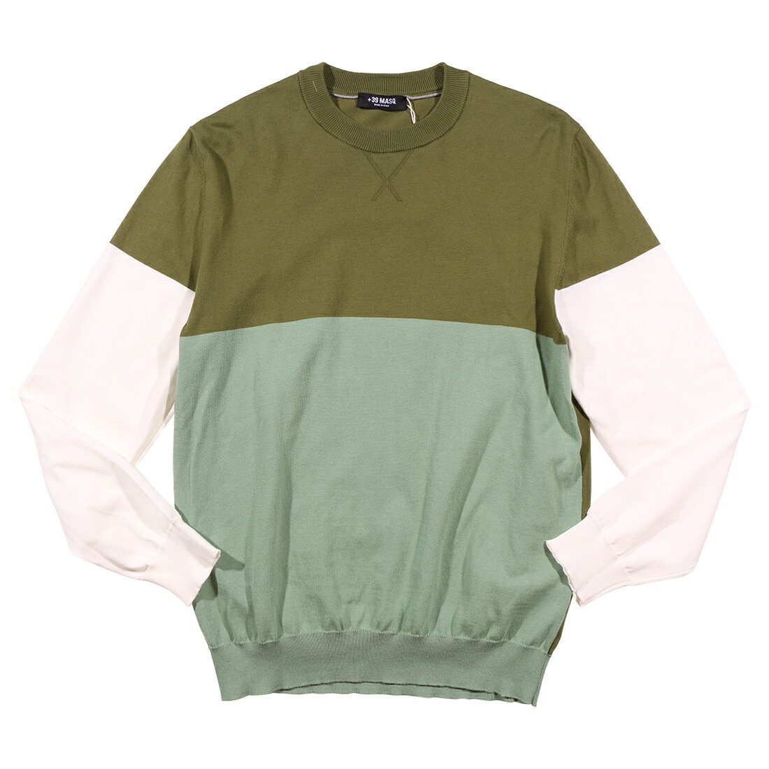 Rakuten - 【46】 +39 masq マスク Uネック長袖Tシャツ P23-MASQ2042-14-00 グリーン 緑 ボーダー コットン 並行輸入品 ラッピング無料 送料無料 34895-46